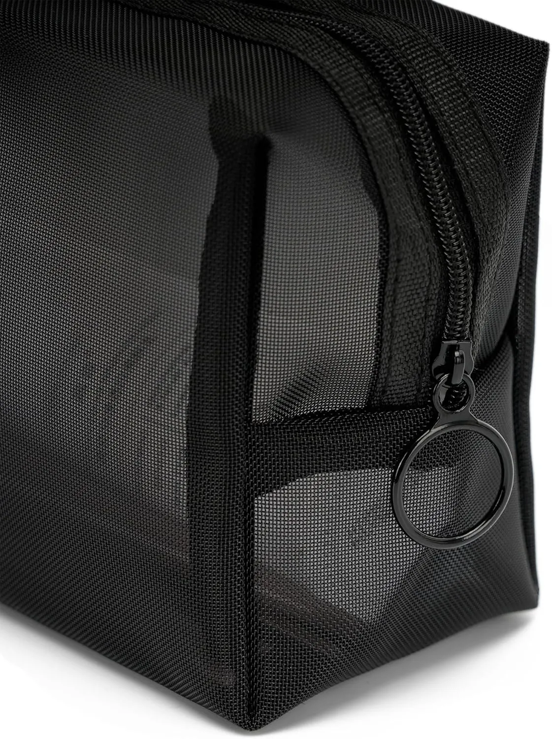 Portable Mesh Makeup Bag with Zipper Small Travel Toiletry Bag Lightweight Cosmetic Pouch (Black Square)