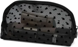 Portable Mesh Makeup Bag with Zipper Small Travel Toiletry Bag Lightweight Cosmetic Pouch (Black&Black Heart Half Round)