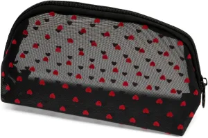 Portable Mesh Makeup Bag with Zipper Small Travel Toiletry Bag Lightweight Cosmetic Pouch (Black&Red Heart Half Round)