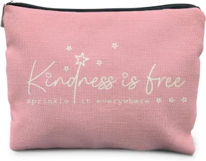 Positive Quote Makeup Bag, Kindness is Free Sprinkle it Everywhere Cosmetic Bag Travel Toiletry Bag, Inspirational Gifts for Women Friends Family Loved Ones, Pink Makeup Pouch