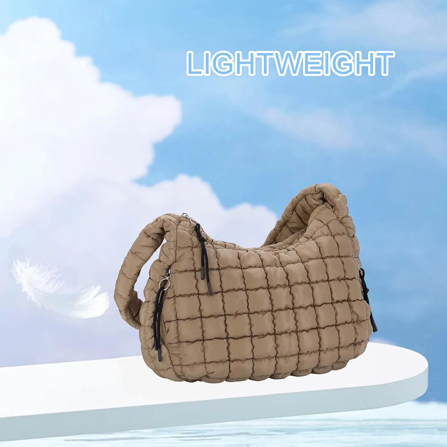 Puffer Tote Bag for Women, Large Quilted Carryall Soft Puffy Crossbody Hobo Handbag