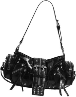 Punk Hobo Purse for Women - Trendy Underarm Shoulder Bag - Versatile Small Handbag for Shopping Vacation Street Work Party - PU Leather