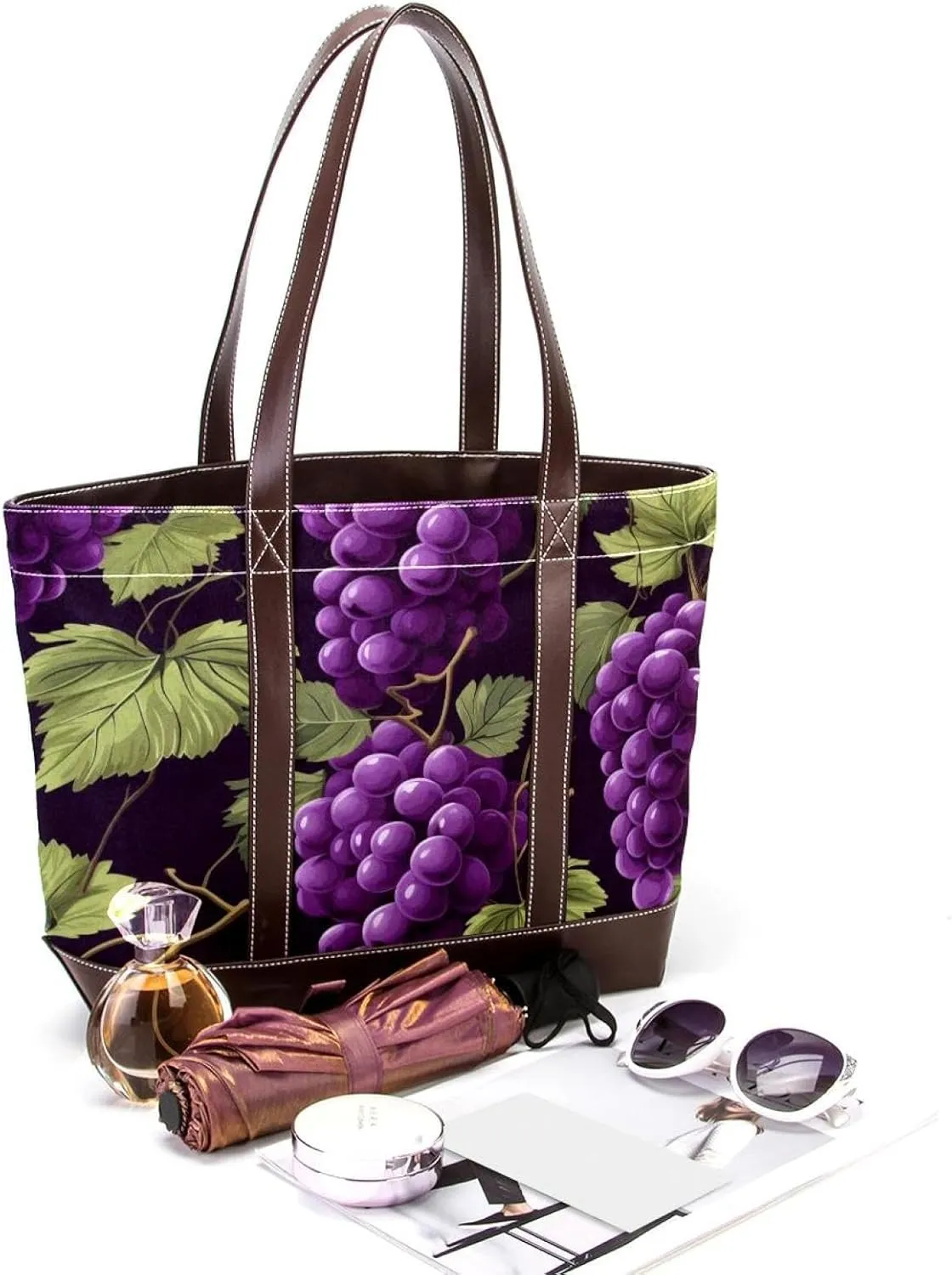 Purple Grape-2014 Tote Bags Durable Leather Canvas Purses and Handbags for Women Top Handle Shoulder Satchel Hobo Bags
