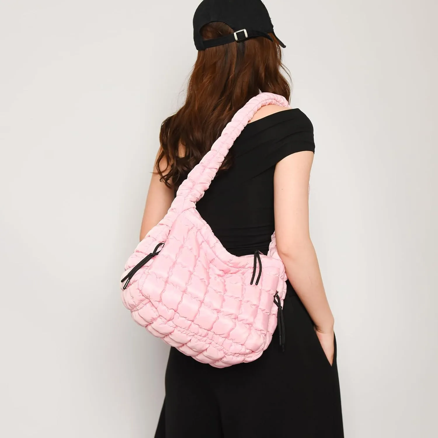 Quilted Tote Bag - Small Lightweight Puffer Hobo Bag for Women
