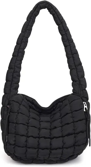 Quilted Tote Bag - Small Lightweight Puffer Hobo Bag for Women
