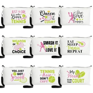 R HORSE 9Pcs Tennis Makeup Bag Inspirational Gifts for Women Girls, Ladies Canvas Cosmetic Toiletry Pouch Bag Organizer Christmas Birthday Gifts for Tennis Team Player Lover Friend