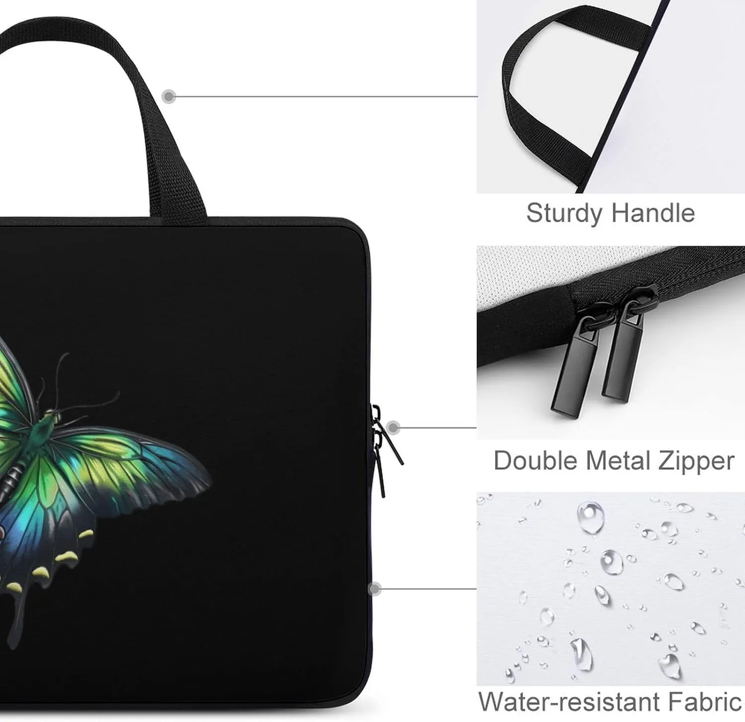 Realistic Birdwing Butterfly Laptop Sleeve Portable Waterproof Computer Bag Pouch Handbag Protective Sleeve