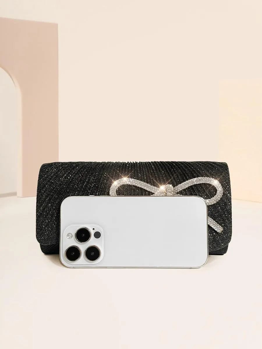 Rhinestone Bow Clutch Purses Women Chic Shiny Evening Handbag Evening Clutch Bag with Chain for Party Prom Wedding 2025