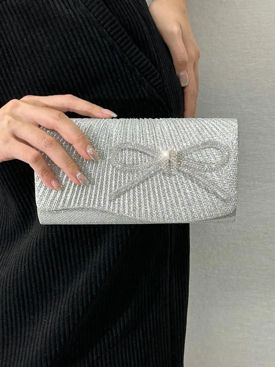 Rhinestone Bow Clutch Purses Women Chic Shiny Evening Handbag Evening Clutch Bag with Chain for Party Prom Wedding 2025