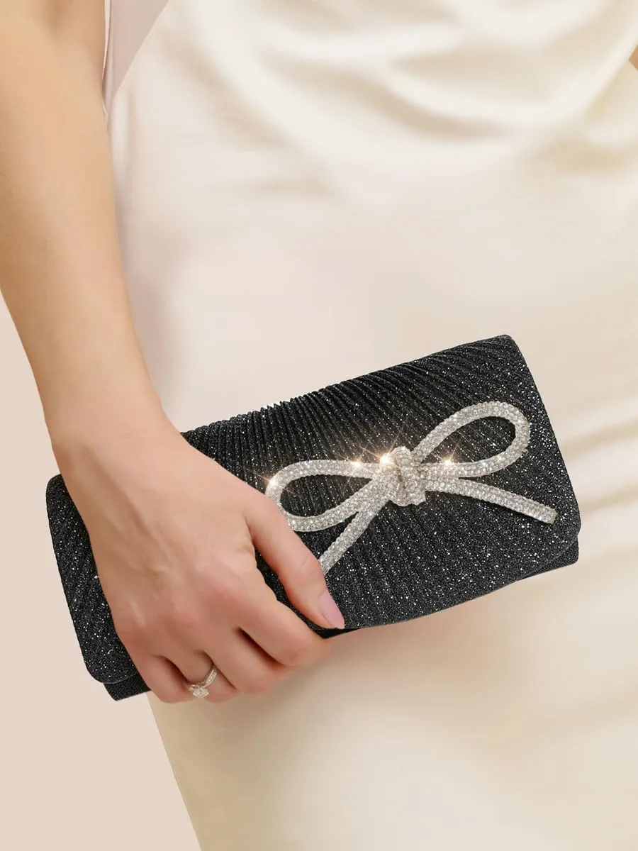 Rhinestone Bow Clutch Purses Women Chic Shiny Evening Handbag Evening Clutch Bag with Chain for Party Prom Wedding