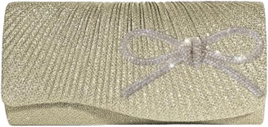 Rhinestone Bow Clutch Purses Women Chic Shiny Evening Handbag Evening Clutch Bag with Chain for Party Prom Wedding