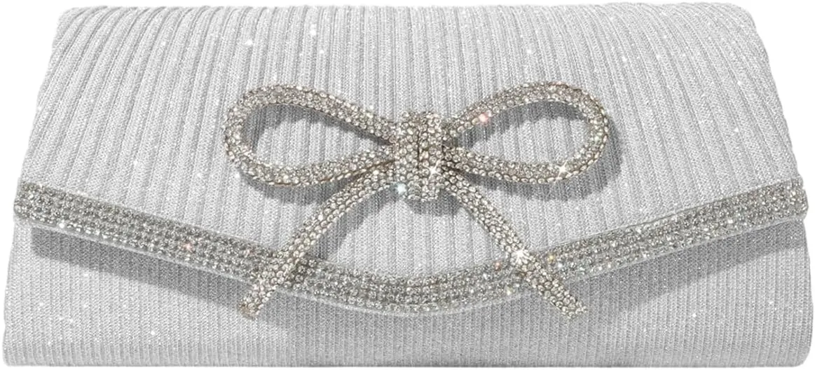 Rhinestone Bow Clutch Purses Women Shiny Evening Handbag Chic Evening Clutch Bag with Chain for Party Prom Wedding