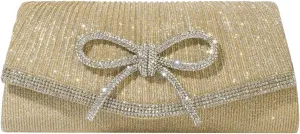 Rhinestone Bow Clutch Purses Women Shiny Evening Handbag Chic Evening Clutch Bag with Chain for Party Prom Wedding