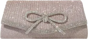 Rhinestone Bow Clutch Purses Women Shiny Evening Handbag Chic Evening Clutch Bag with Chain for Party Prom Wedding
