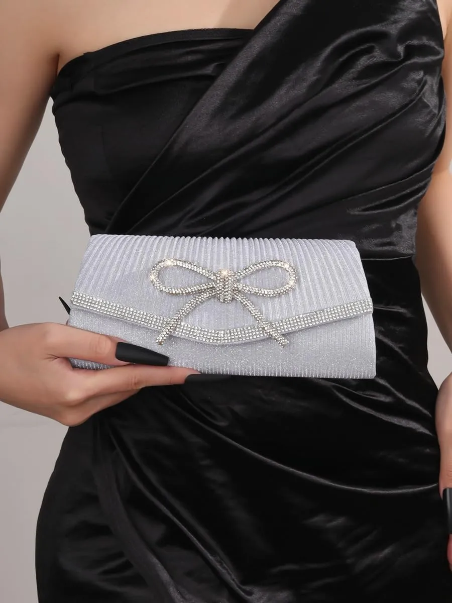 Rhinestone Bow Clutch Purses Women Shiny Evening Handbag Chic Evening Clutch Bag with Chain for Party Prom Wedding