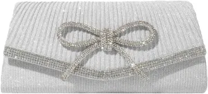 Rhinestone Bow Clutch Purses Women Shiny Evening Handbag Chic Evening Clutch Bag with Chain for Party Prom Wedding