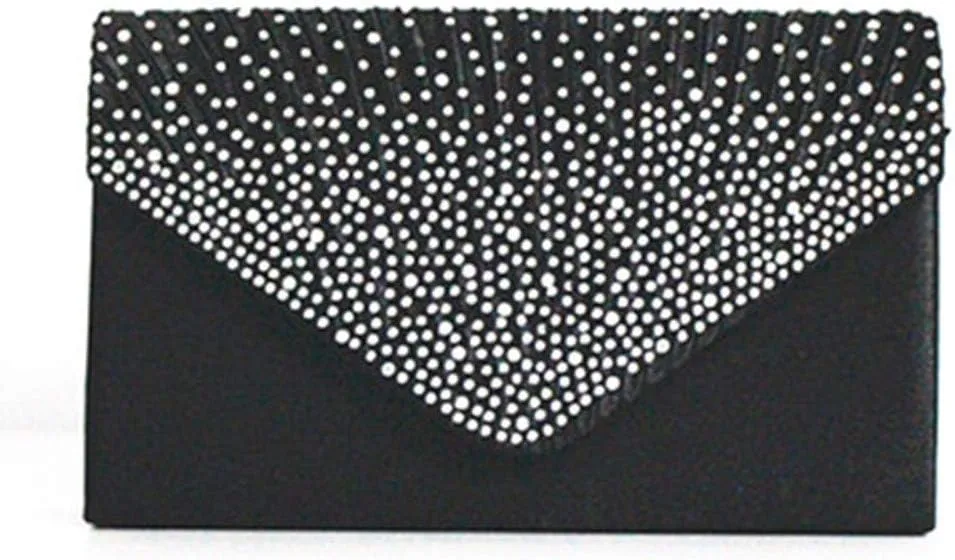 Satin Party Large Clutch Ladies Bag Ladies Evening Bag Envelope Diamante Bags Small Shoulder Bags for (Black, One Size)