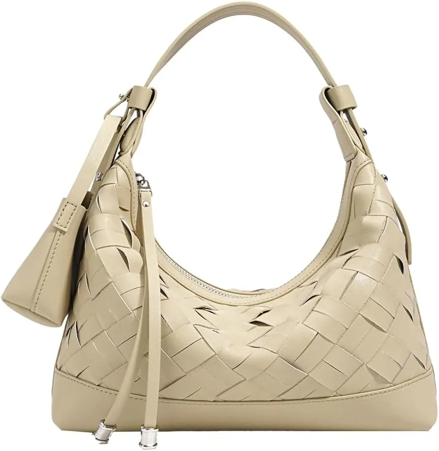Shoulder Bags for Women Woven Leather Crossbody Bags Clutch Hobo Handbag Trendy Crescent Bag Work Travel Daily