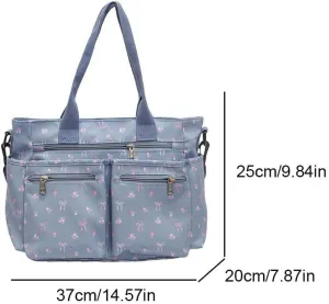 Slouchy Tote Handbag for Women Large Capacity Bow Print Crossbody Bag Multi-pockets Daily Commuting Bag Chic Hobo Bag