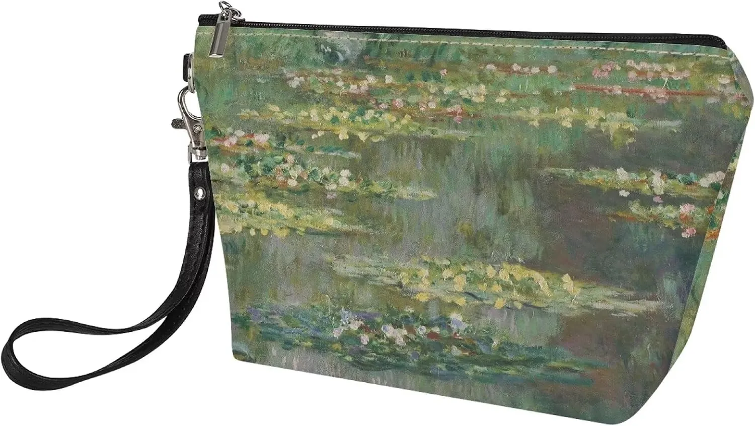 Small Makeup Bag Monet Water Lilies Portable Versatile Travel Makeup Bag for Women and Girls,Toiletry Travel Bag,Makeup Brush Organizer Cosmetics Pouch Bags Green