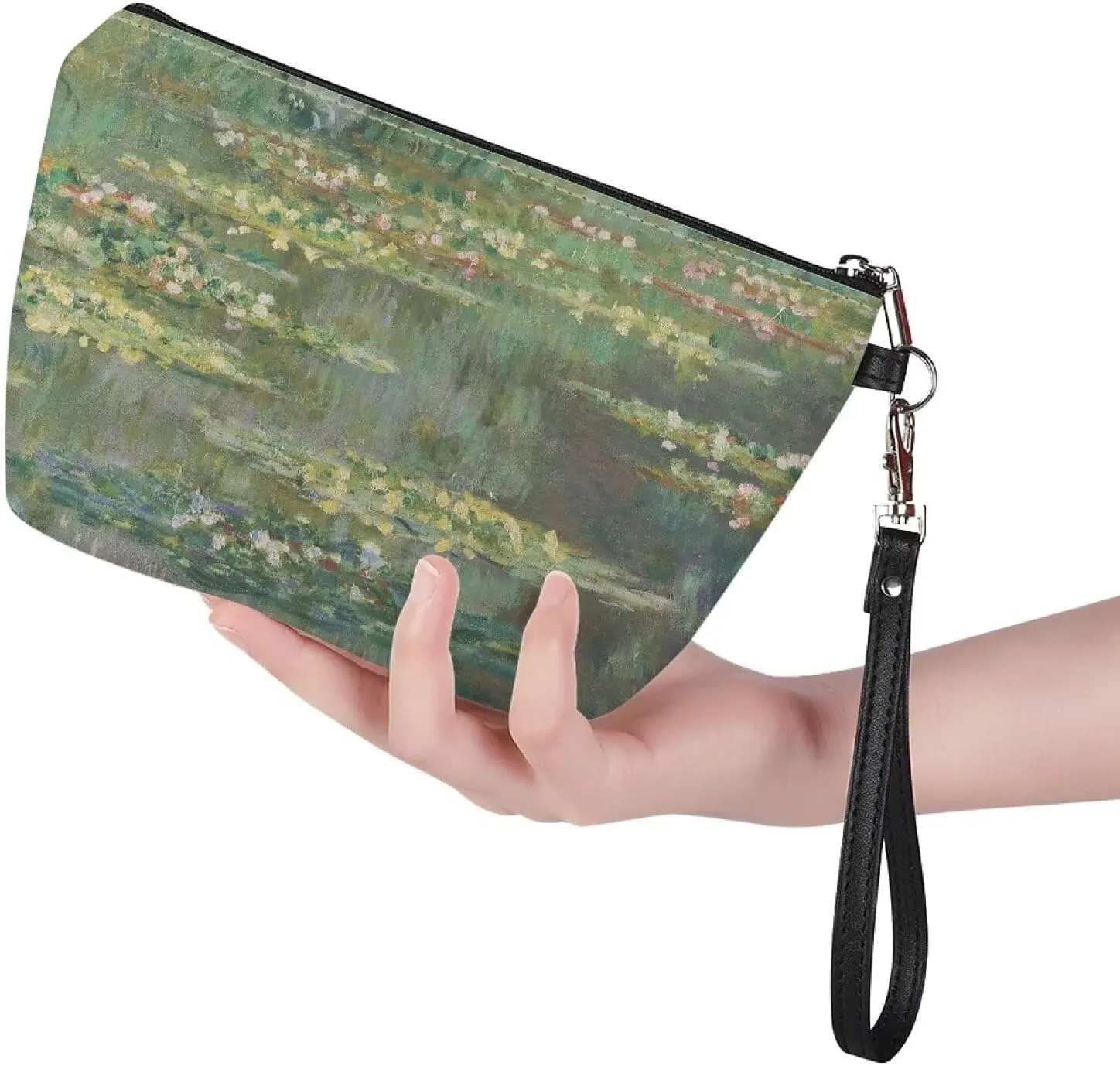 Small Makeup Bag Monet Water Lilies Portable Versatile Travel Makeup Bag for Women and Girls,Toiletry Travel Bag,Makeup Brush Organizer Cosmetics Pouch Bags Green