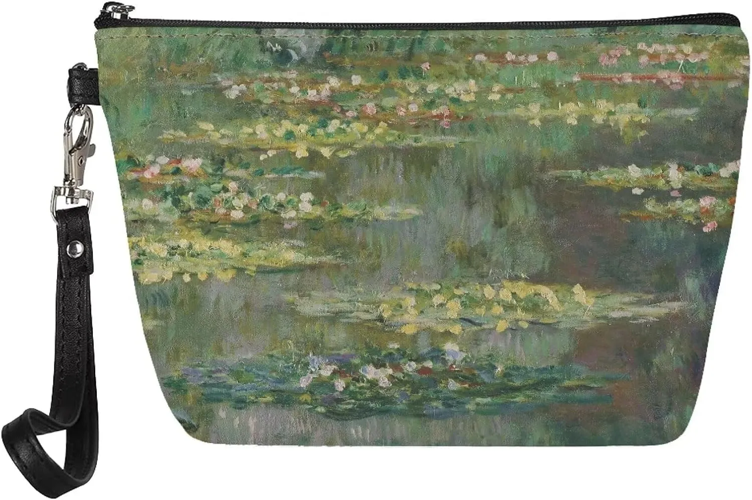 Small Makeup Bag Monet Water Lilies Portable Versatile Travel Makeup Bag for Women and Girls,Toiletry Travel Bag,Makeup Brush Organizer Cosmetics Pouch Bags Green