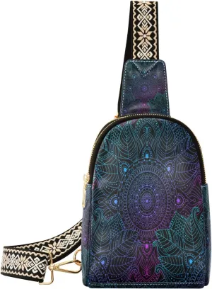 Small Sling Bag Waist Packs Leather Crossbody Packs Chest Bag Art Arabesque Mandala Boho Ethnic Bohemian for Women Travel Belt Purse