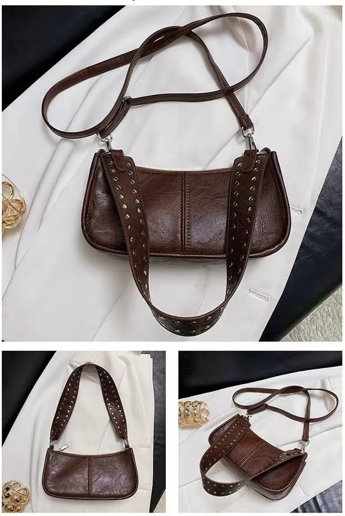 Small Women's Crescent Shoulder Bags Retro Y2k Purse Fashion PU Leather Shoulder Crossbody Bag Hobo Handbag Chic Purse