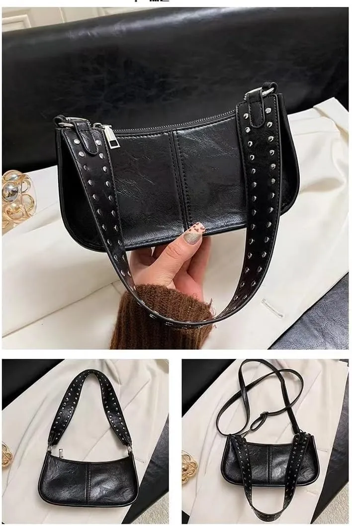 Small Women's Crescent Shoulder Bags Retro Y2k Purse Fashion PU Leather Shoulder Crossbody Bag Hobo Handbag Chic Purse