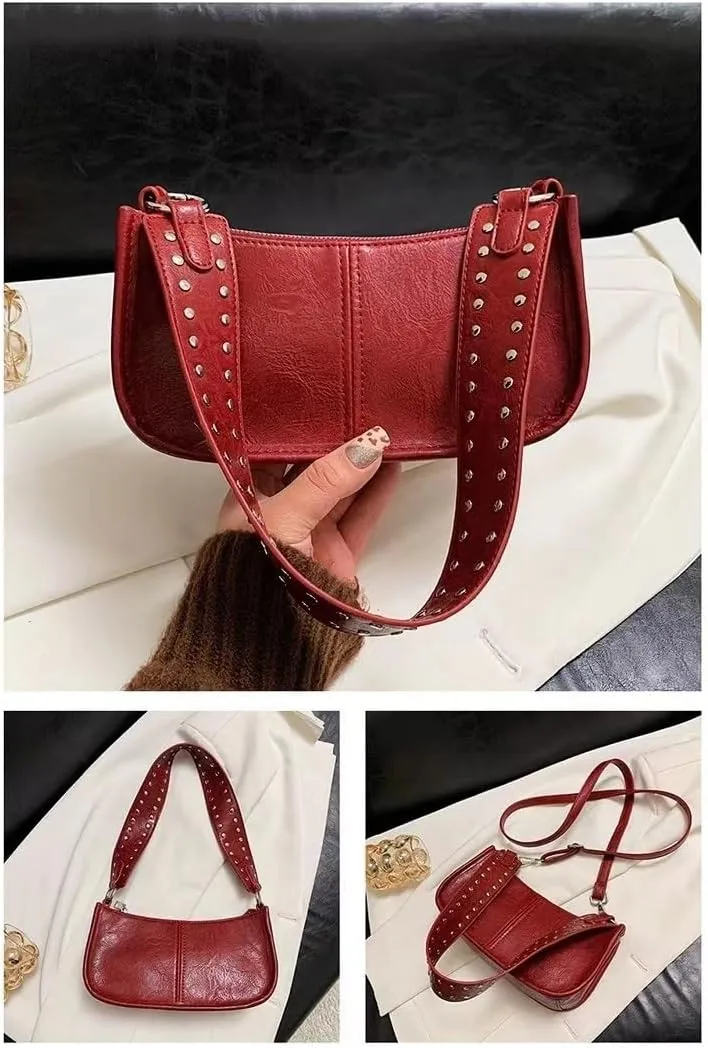 Small Women's Crescent Shoulder Bags Retro Y2k Purse Fashion PU Leather Shoulder Crossbody Bag Hobo Handbag Chic Purse