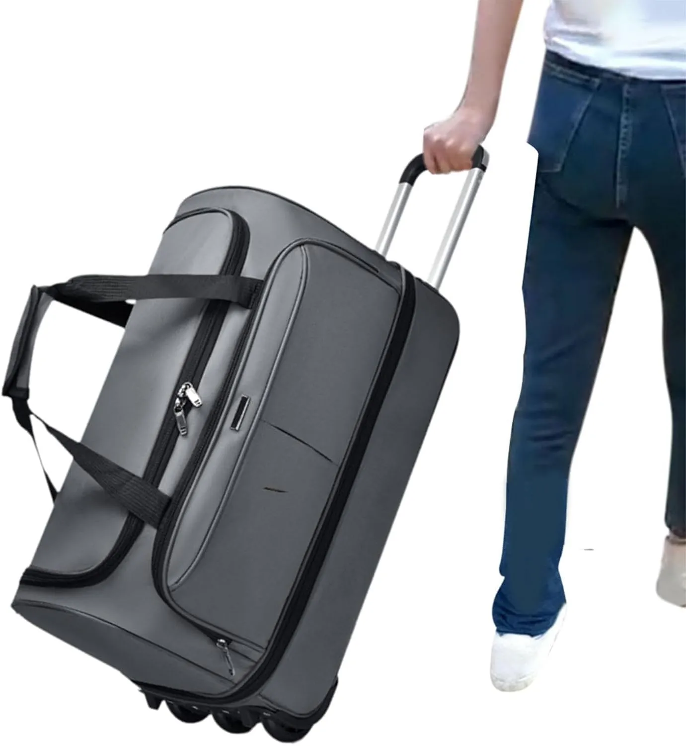 Soft Wheeled Wheeled Bag with Portable Maneuvering Handbag Versatile Baggage Bag in The Open Air for Travel in The Middle of, gray, M
