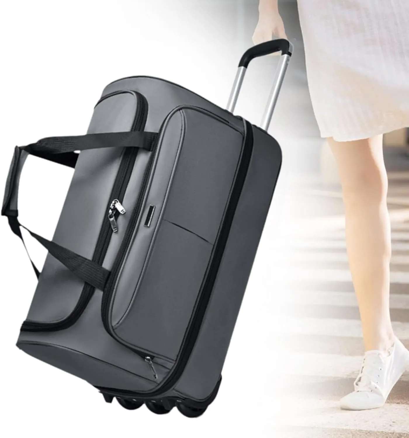 Soft Wheeled Wheeled Bag with Portable Maneuvering Handbag Versatile Baggage Bag in The Open Air for Travel in The Middle of, gray, M