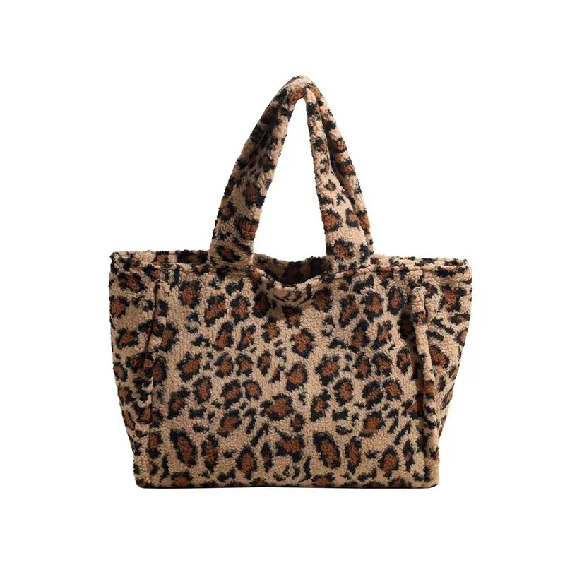 Sohiwoo Leopard Print Zipper Trendy Shoulder Bag High Quality Fashion Winter Velvet Crossbody Bag Soft Versatile Popular Plush Handbag