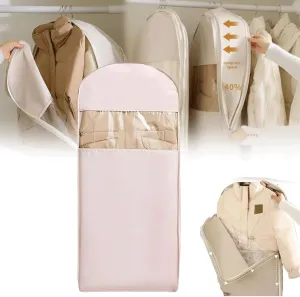 Space Saving Hanging Garment Bag with Self Compression Zipper,Space Saver Closet Organizers,Waterproof Dust Cover Clothes Bags for Down Coat