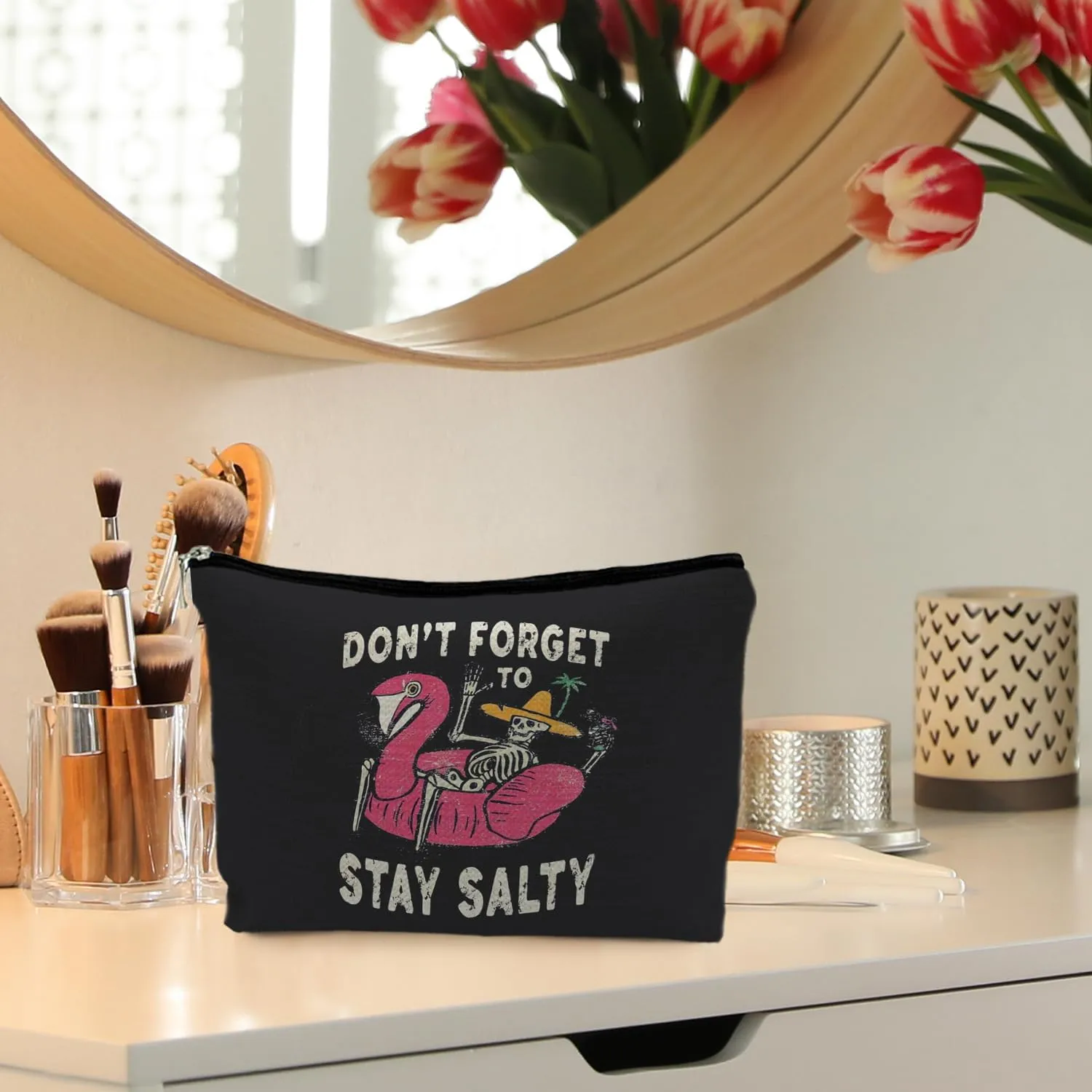 Stay Salty Summer Beach Makeup Bags for Women, Beach Vacation Gifts, Beach Cosmetic Bag, Beach Gifts for Women Friends, Gifts for a Beach Lovers, Funny Skeleton Goth Makeup Pouch