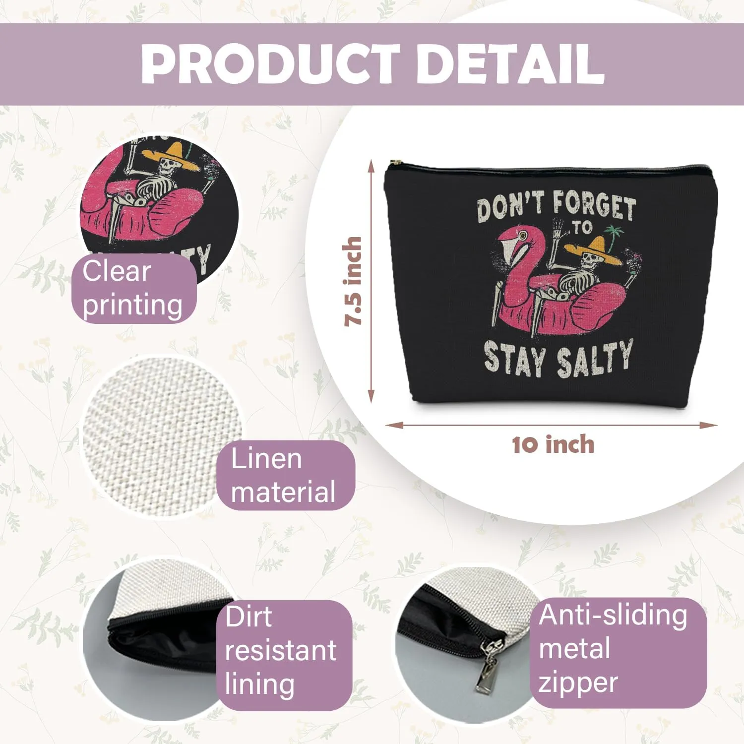 Stay Salty Summer Beach Makeup Bags for Women, Beach Vacation Gifts, Beach Cosmetic Bag, Beach Gifts for Women Friends, Gifts for a Beach Lovers, Funny Skeleton Goth Makeup Pouch