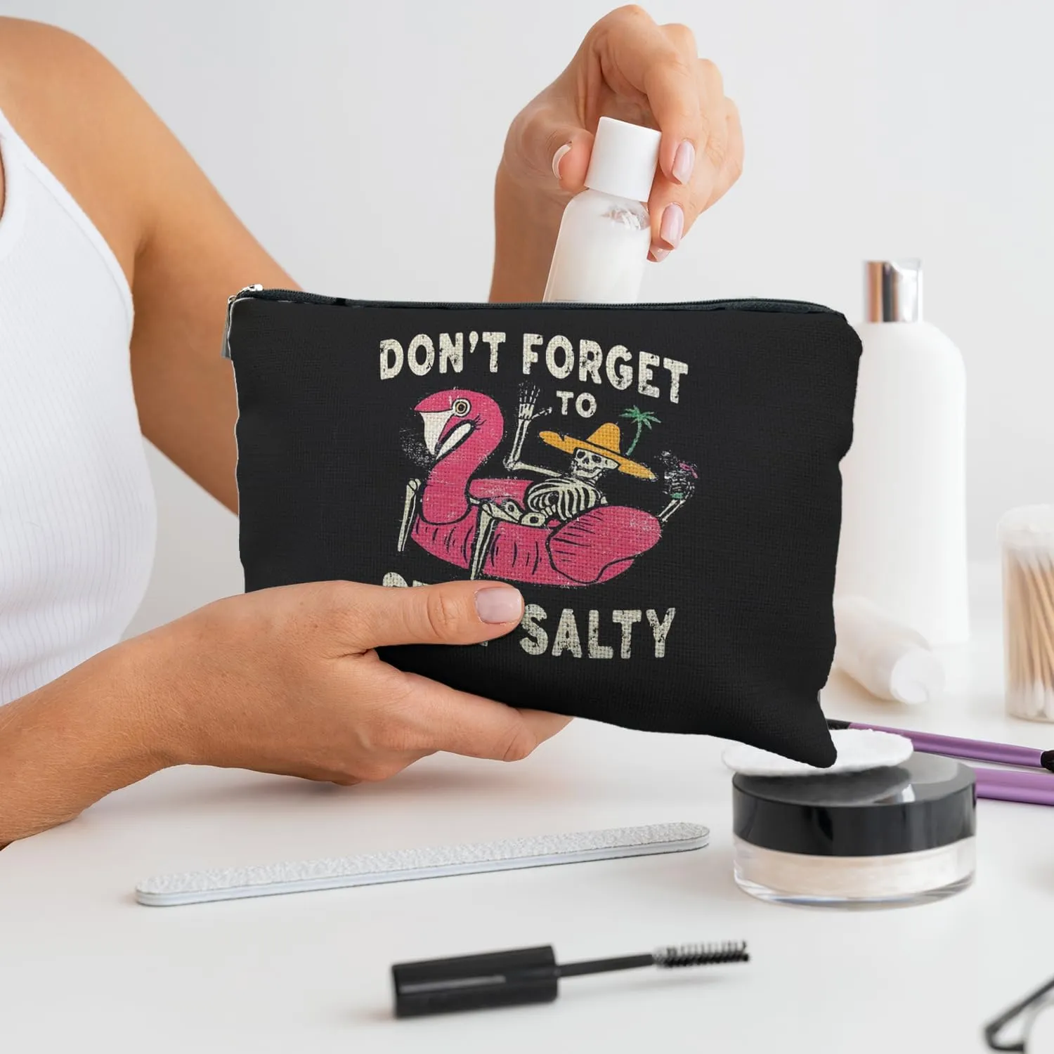 Stay Salty Summer Beach Makeup Bags for Women, Beach Vacation Gifts, Beach Cosmetic Bag, Beach Gifts for Women Friends, Gifts for a Beach Lovers, Funny Skeleton Goth Makeup Pouch
