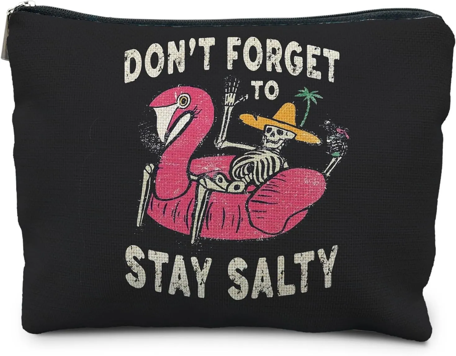 Stay Salty Summer Beach Makeup Bags for Women, Beach Vacation Gifts, Beach Cosmetic Bag, Beach Gifts for Women Friends, Gifts for a Beach Lovers, Funny Skeleton Goth Makeup Pouch