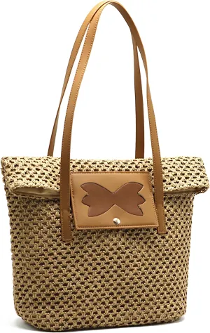 Straw Beach Bag for Women, Buckets Straw Purses Mesh Beach Tote Handbag Shoulder Bags, Retro Women Clutch M Size
