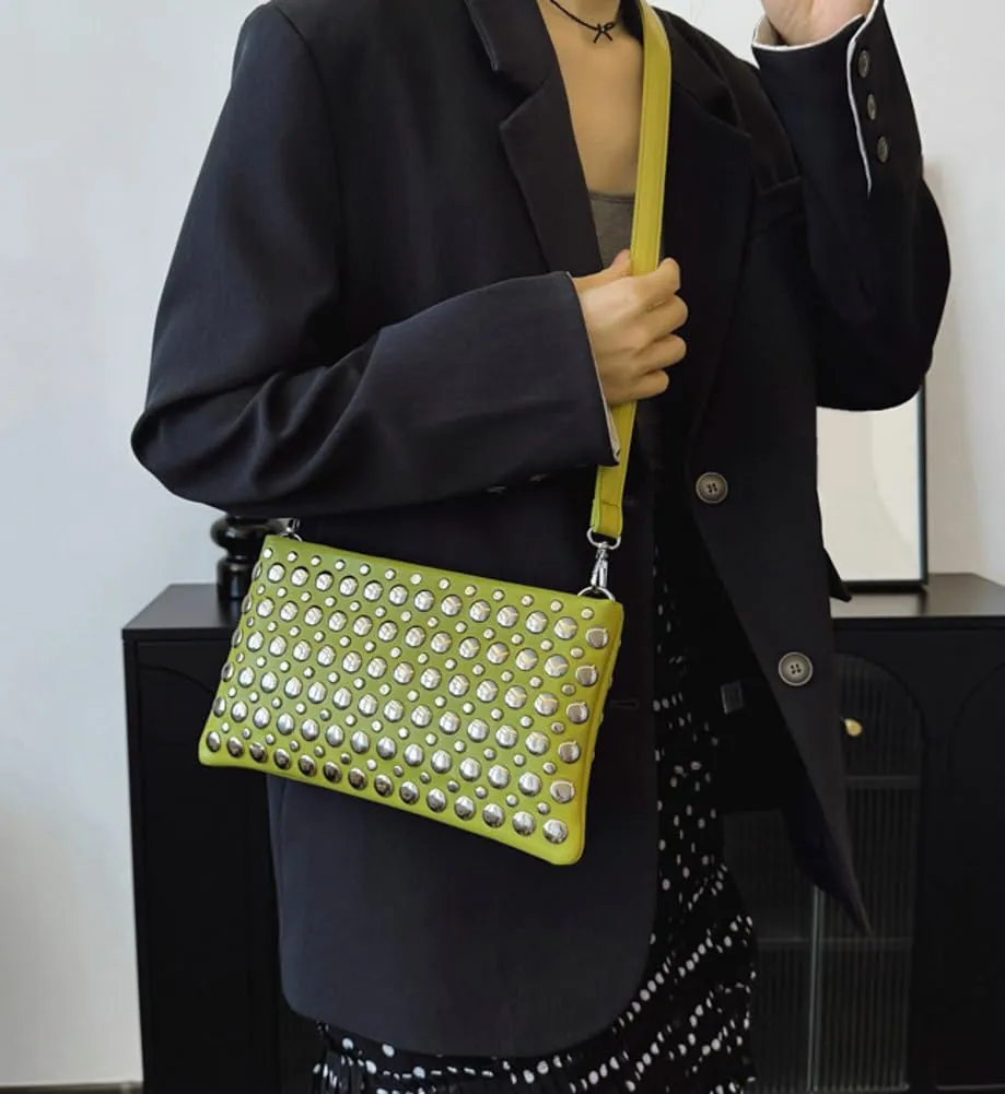 Studded Crossbody Bags for Women Pu Leather Clutch Purses for Women Retro 90s Handbags Chic Evening Bag Envelope Clutch 2025