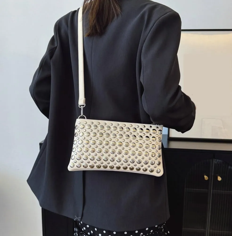 Studded Crossbody Bags for Women Pu Leather Clutch Purses for Women Retro 90s Handbags Chic Evening Bag Envelope Clutch 2025