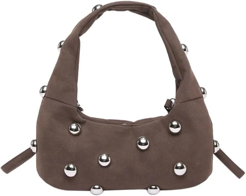 Studded Purse Suede Bags for Women Y2k Purse Crescent Shoulder Bag Suede Handbag Hobo Bag Fall Crossbody Bag Studded Bag