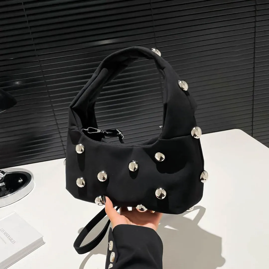 Studded Purse Suede Bags for Women Y2k Purse Crescent Shoulder Bag Suede Handbag Hobo Bag Fall Crossbody Bag Studded Bag