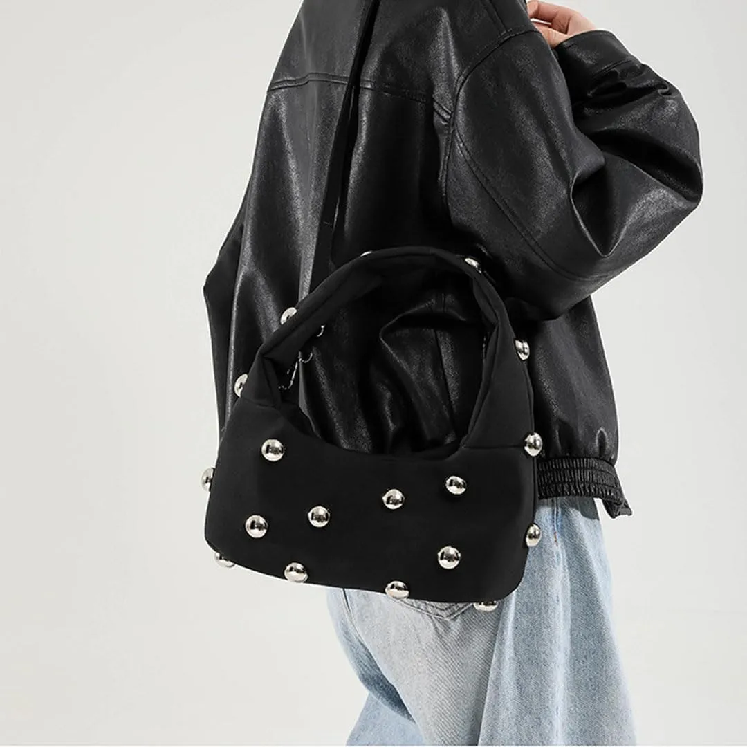 Studded Purse Suede Bags for Women Y2k Purse Crescent Shoulder Bag Suede Handbag Hobo Bag Fall Crossbody Bag Studded Bag