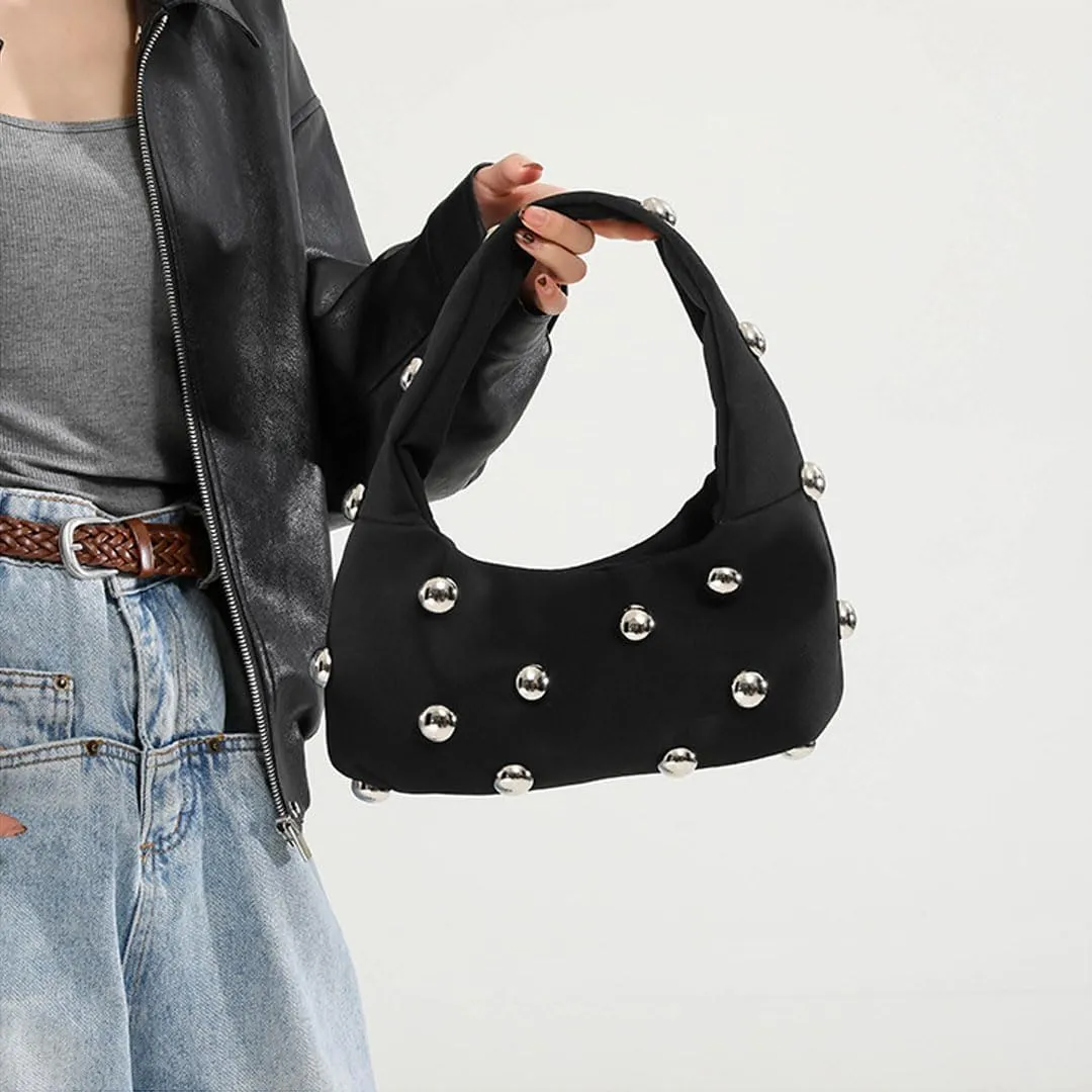 Studded Purse Suede Bags for Women Y2k Purse Crescent Shoulder Bag Suede Handbag Hobo Bag Fall Crossbody Bag Studded Bag