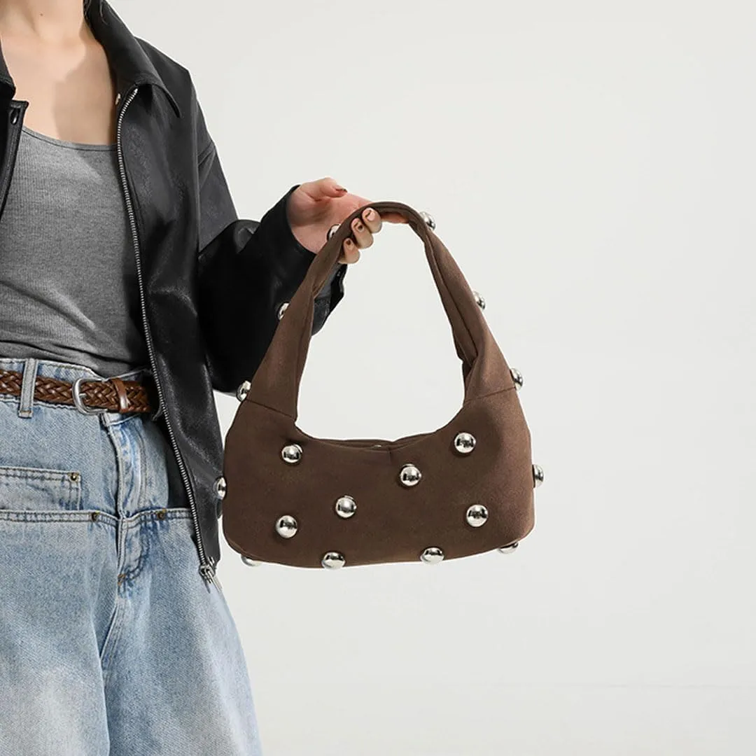 Studded Purse Suede Bags for Women Y2k Purse Crescent Shoulder Bag Suede Handbag Hobo Bag Fall Crossbody Bag Studded Bag