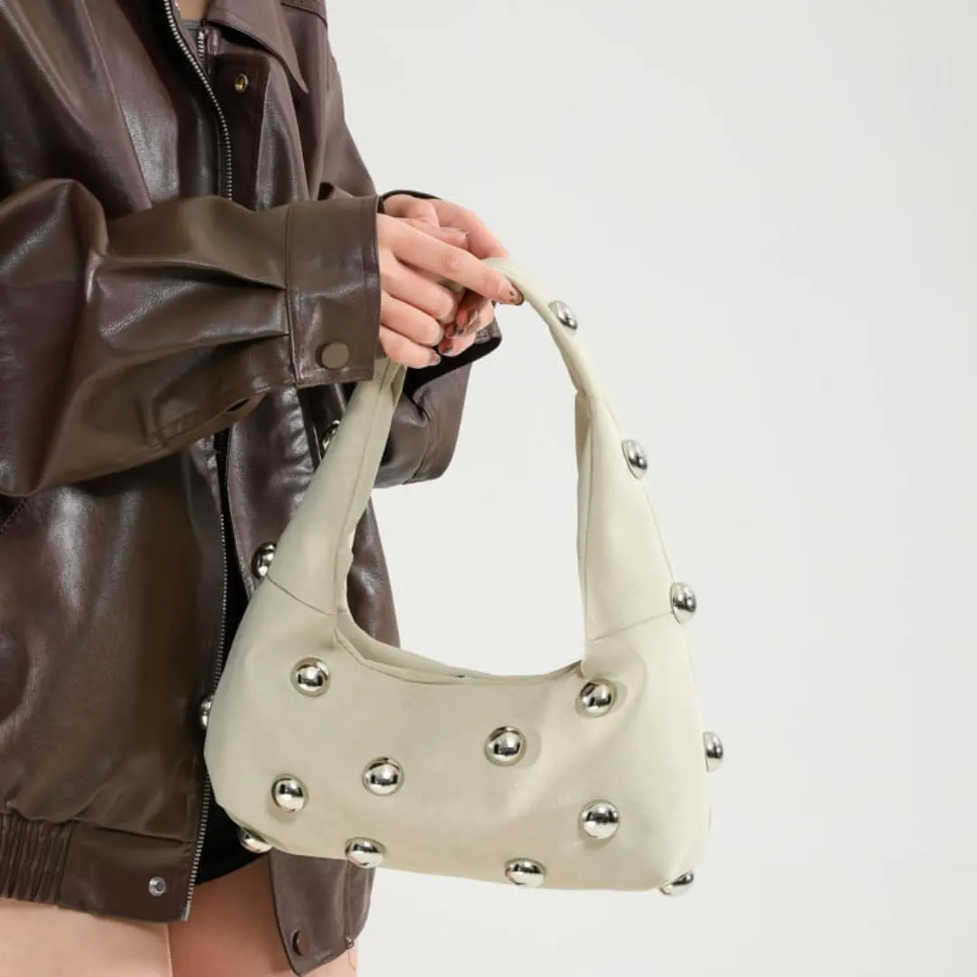 Studded Purse Suede Bags for Women Y2k Purse Crescent Shoulder Bag Suede Handbag Hobo Bag Fall Crossbody Bag Studded Bag