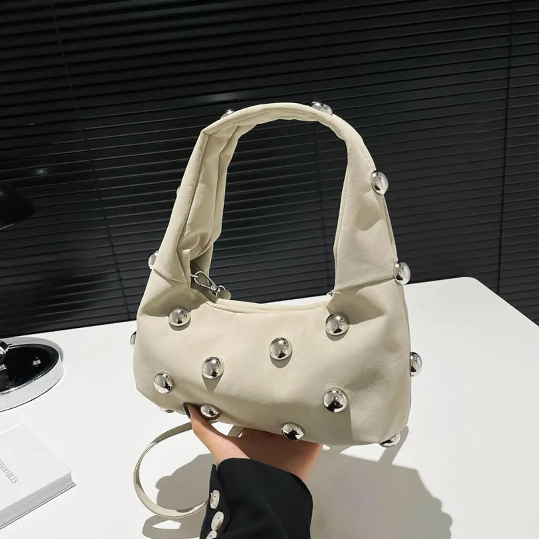 Studded Purse Suede Bags for Women Y2k Purse Crescent Shoulder Bag Suede Handbag Hobo Bag Fall Crossbody Bag Studded Bag