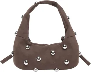 Studded Purse Suede Bags for Women Y2k Purse Crescent Shoulder Bag Suede Handbag Hobo Bag Fall Crossbody Bag Studded Bag