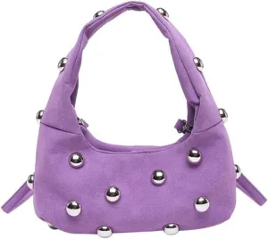 Studded Purse Suede Bags for Women Y2k Purse Crescent Shoulder Bag Suede Handbag Hobo Bag Fall Crossbody Bag Studded Bag